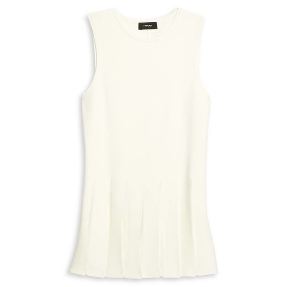 Theory Pleated Peplum Sleeveless Sweater, Eggshell - Picture 5 of 11